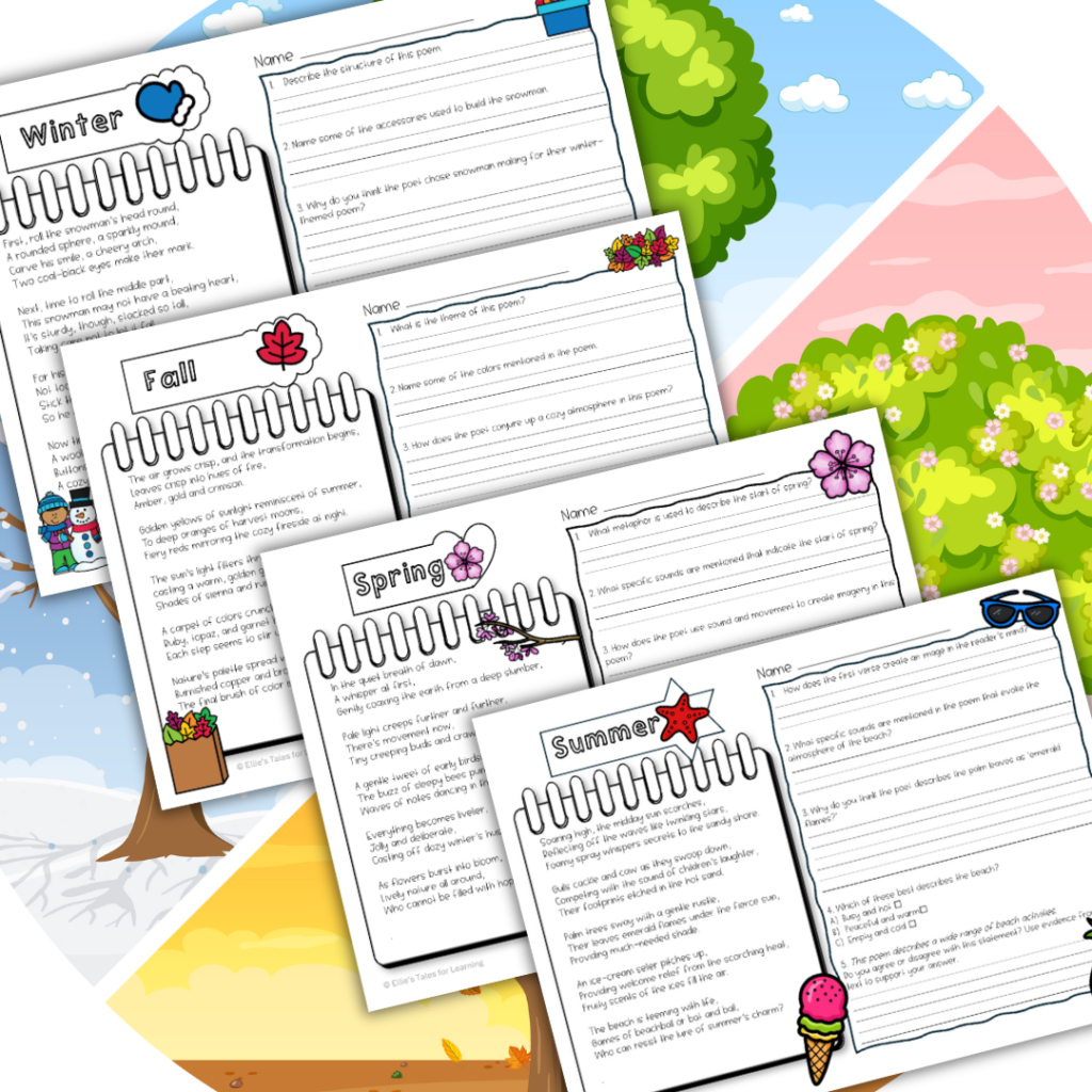 Image of my freebie, which is a seasons reading comprehension resource.