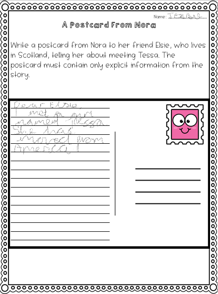 A postcard writing activity to show that asking students to show their knowledge of inference and retrieval can be an effective way of checking their understandin.